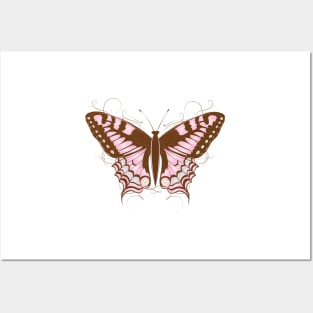 ornate butterfly in pink and earth colors Posters and Art